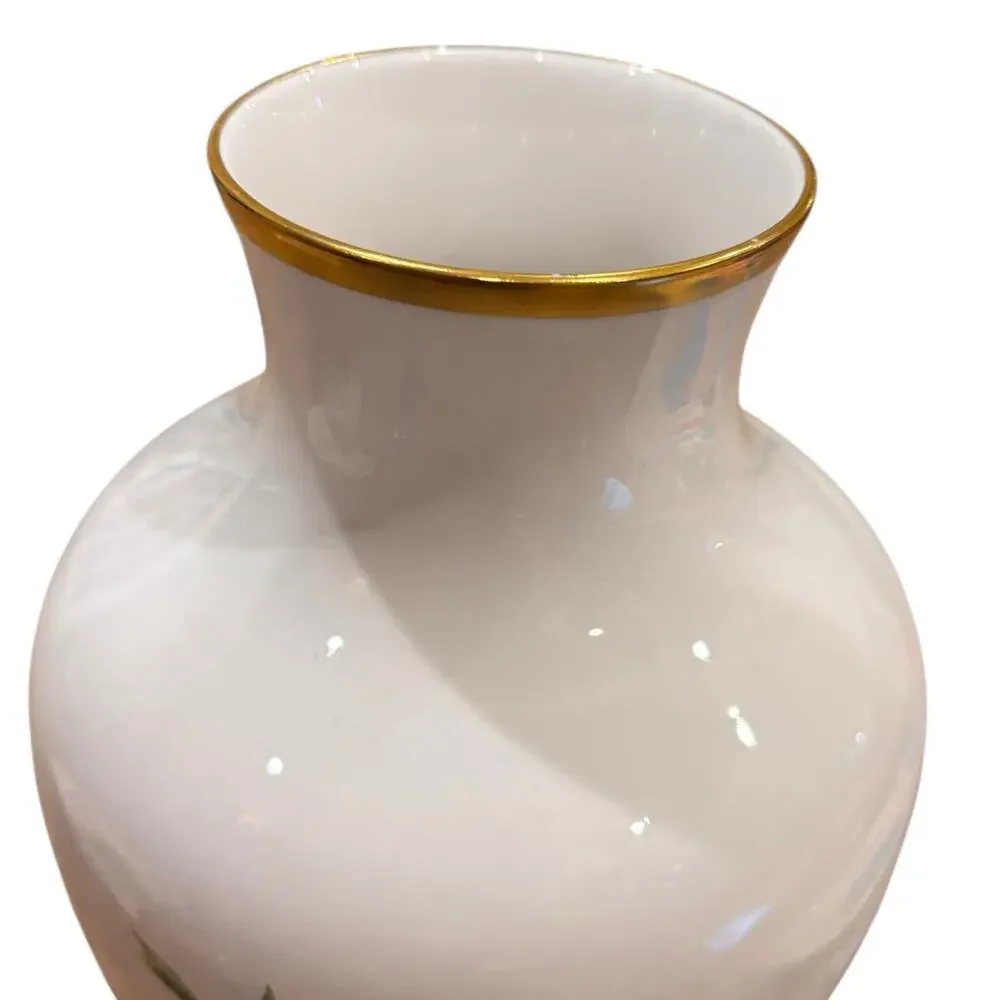 Vintage Boehm Tranquility Vase Bone China Doves Flowers Gold Rim High Gloss